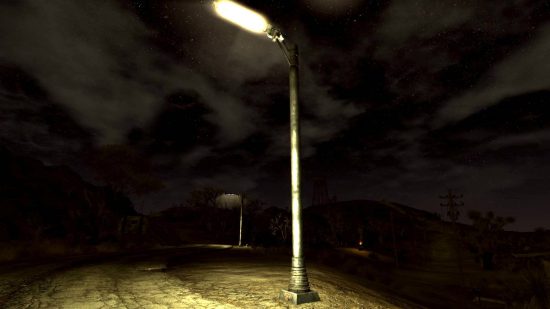 Un lampione di strada che utilizza le nuove mod di Electrocity Fallout di Las Vegas