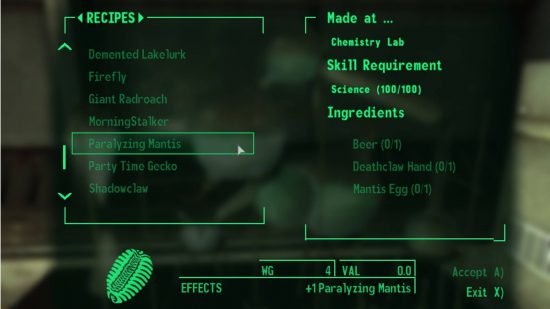 Een recept om upgrades te maken is een van de toevoegingen in de Fallout New Vegas -mods voor nieuwe voordelen