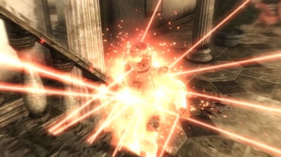 An explosive crit death looks amazing as spears of light forth with Energy Visuals Enhanced, one of the best Fallout 3 mods, installed.