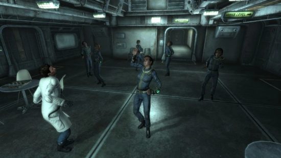 Vault Dwellers dance in Vault 101 in the Vault 101 Revisited mod, one of the best Fallout 3 mods.
