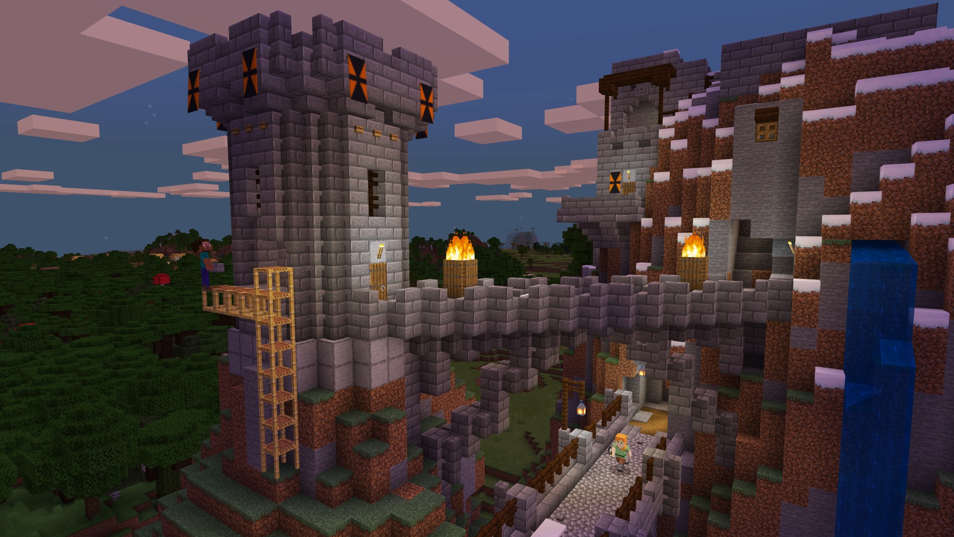 A player made castle in Minecraft, one of the best laptop games