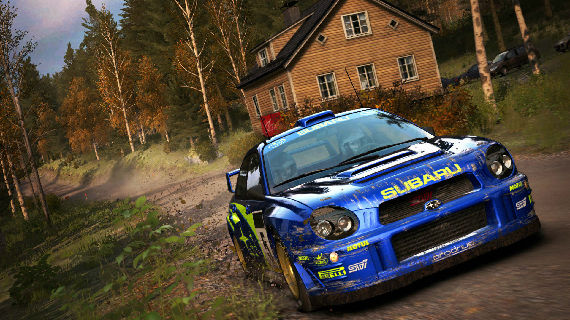 Best simulation games: Dirt Rally. Image shows a car in a forest.