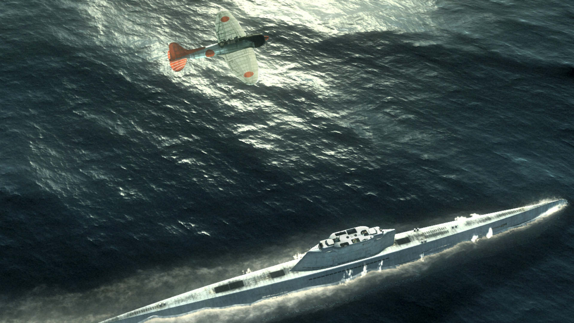 Best simulation games: Silent Hunter: Wolves of the Pacific. Image shows a boat and a plane at sea.