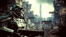 Brotherhood of Steel soldier surveying the horizon in post-apocalyptic DC