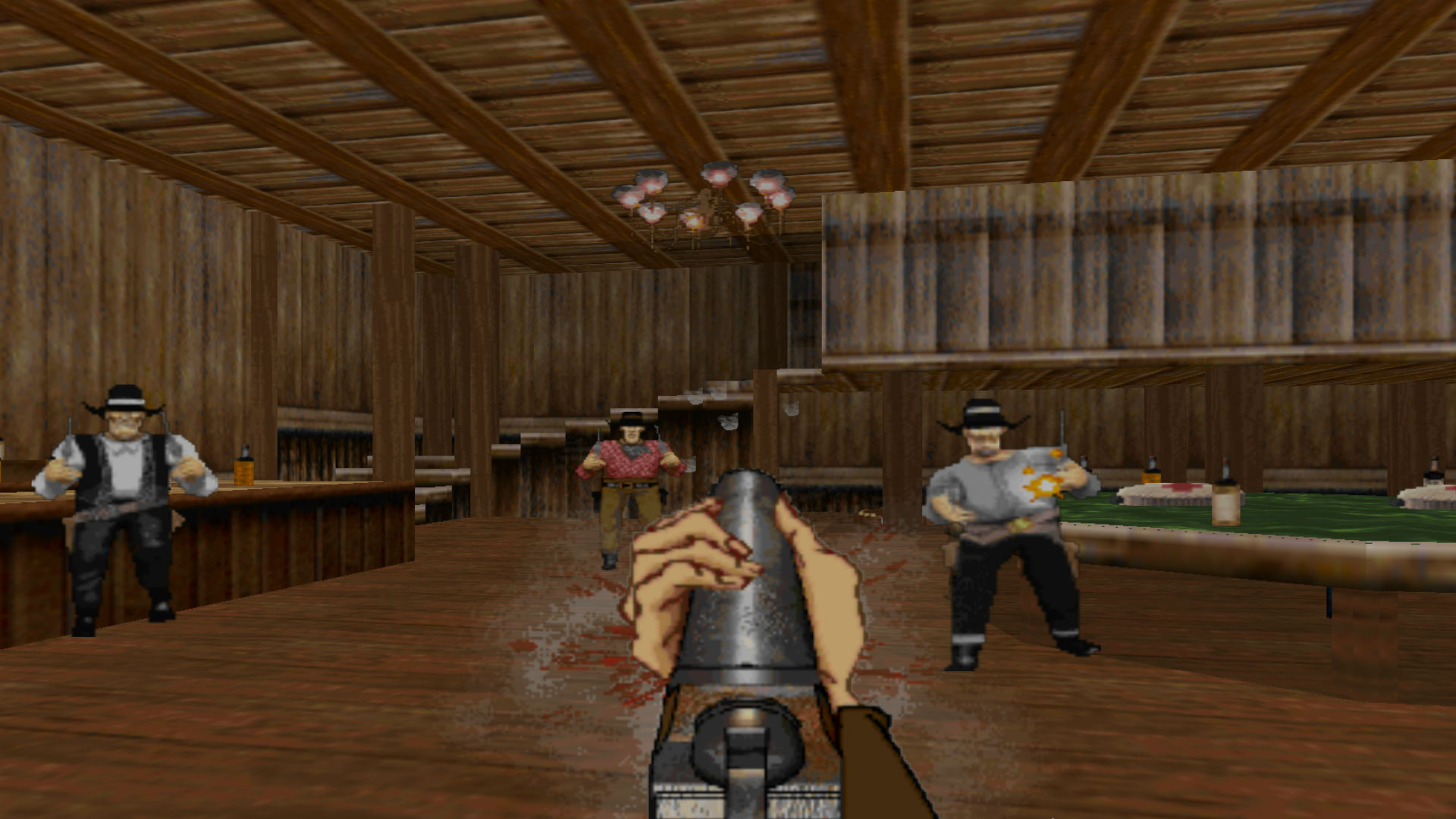 A shootout in a bar in Outlaws, one of the best old games