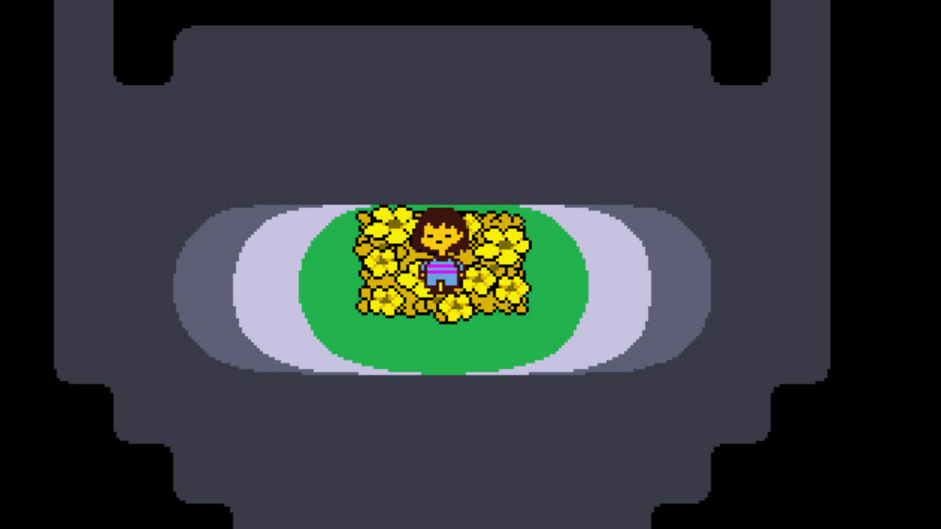 Best indie games: Undertale. Image shows a character sitting on a small island with flowers in a dark cave.