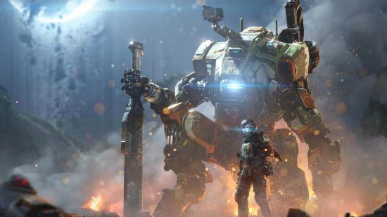 Best PC games - Titanfall 2: The pilot standing with BT-7274
