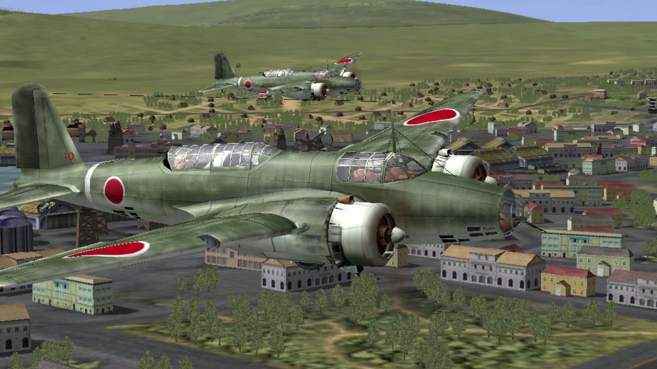 Best WW2 games: IL-2 Sturmovik: 1946. Image shows planes flying over a town.