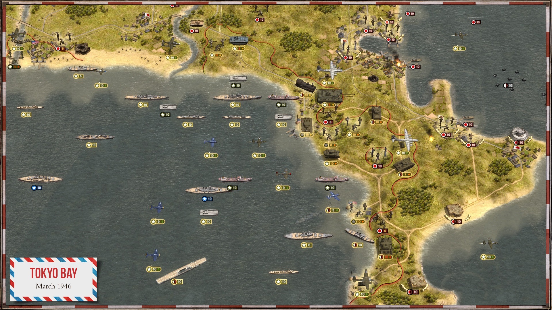 Best WW2 games: Order of Battle: Pacific. Image shows a strategic map of the ocean with various ships on it.