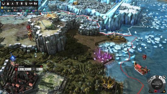 Best strategy games: a ship is approaching the shoreline of a civilisation that make their home on a taiga in Endless Legend.
