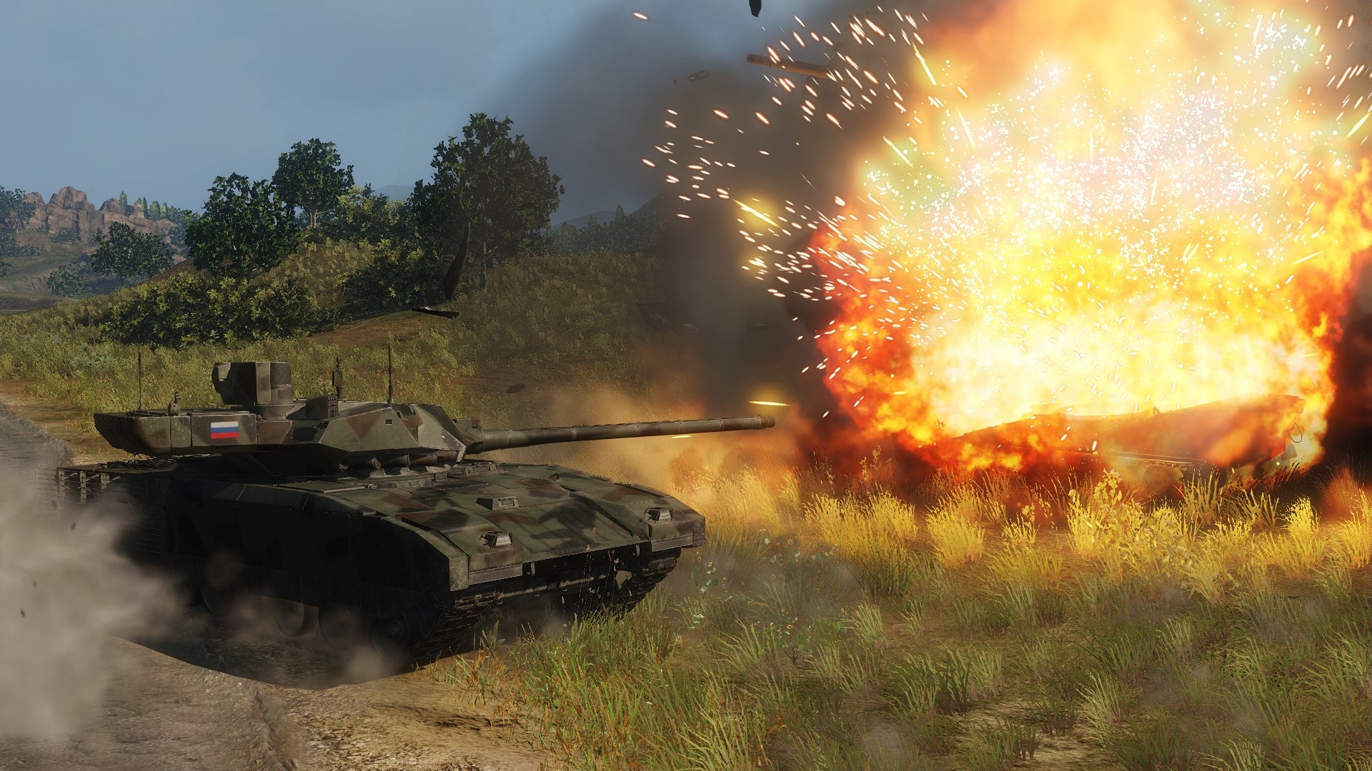 Най -добри игри с танкове: Бронирана война. Изображението показва резервоар, изстрелващ големия си пистолет