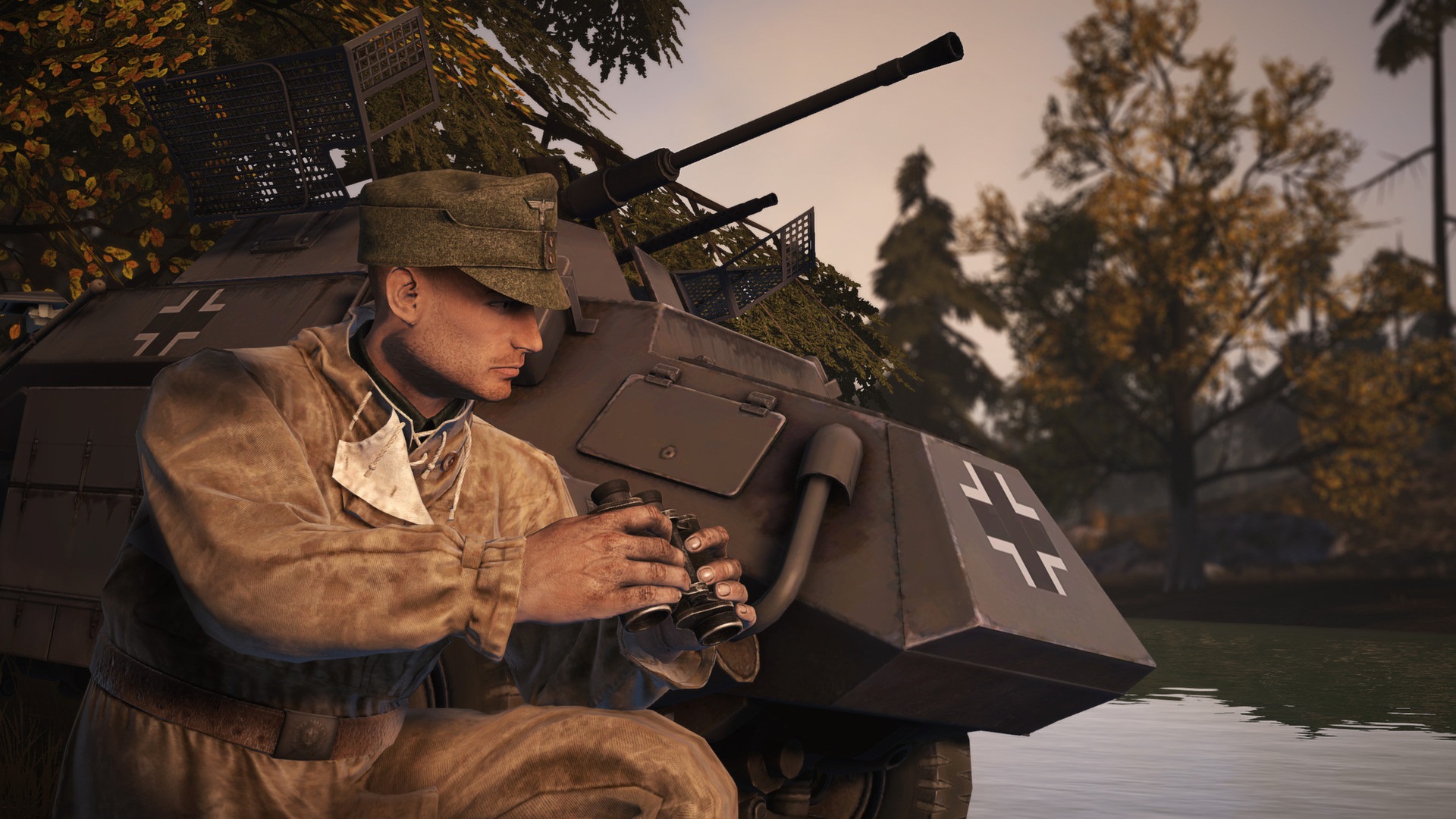 Best tank games: Heroes and Generals. Image shows a soldier crouching beside a tank.