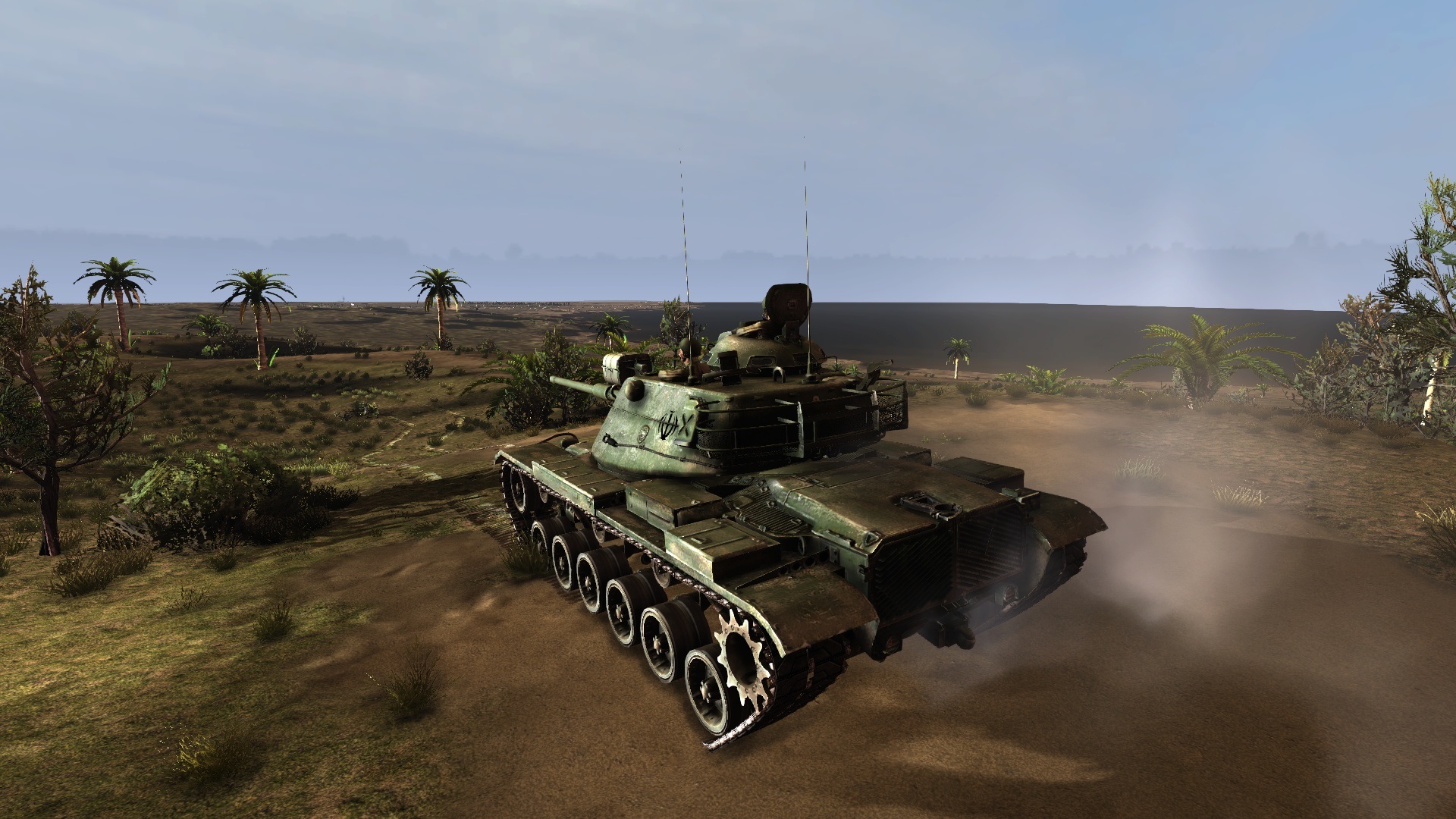 BES Tank Games: Steel Armor Blaze of War. تظهر الصورة دبابة تسترخي في جزيرة استوائية