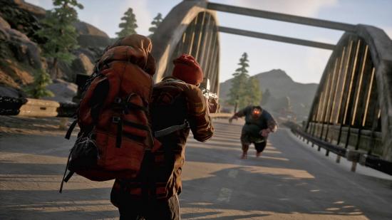Best zombie games - an obese zombie barrelling down a bridge in State of Decay 2