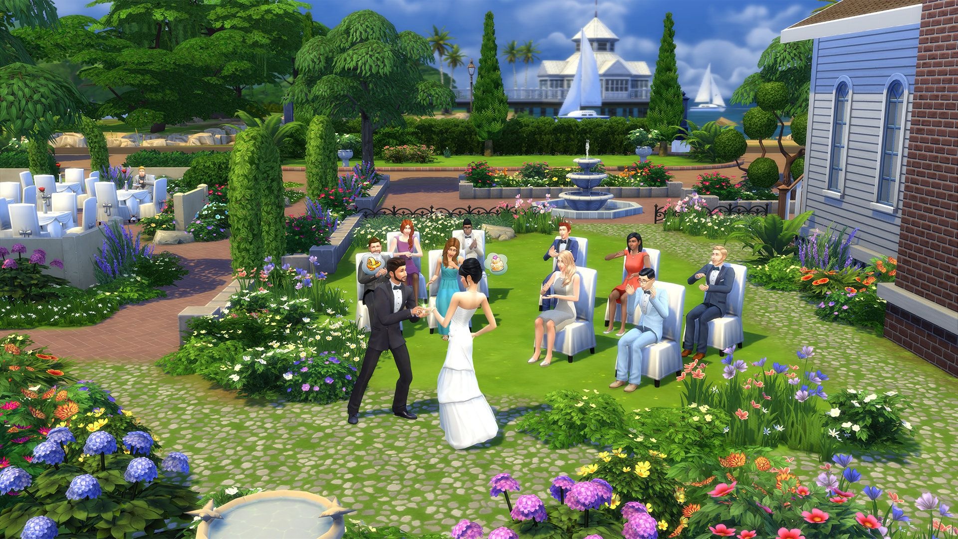 The Sims 4 screenshot showing Sims getting married.