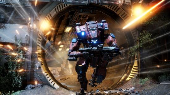 A titan charges forward in Titanfall 2, one of the best multiplayer games