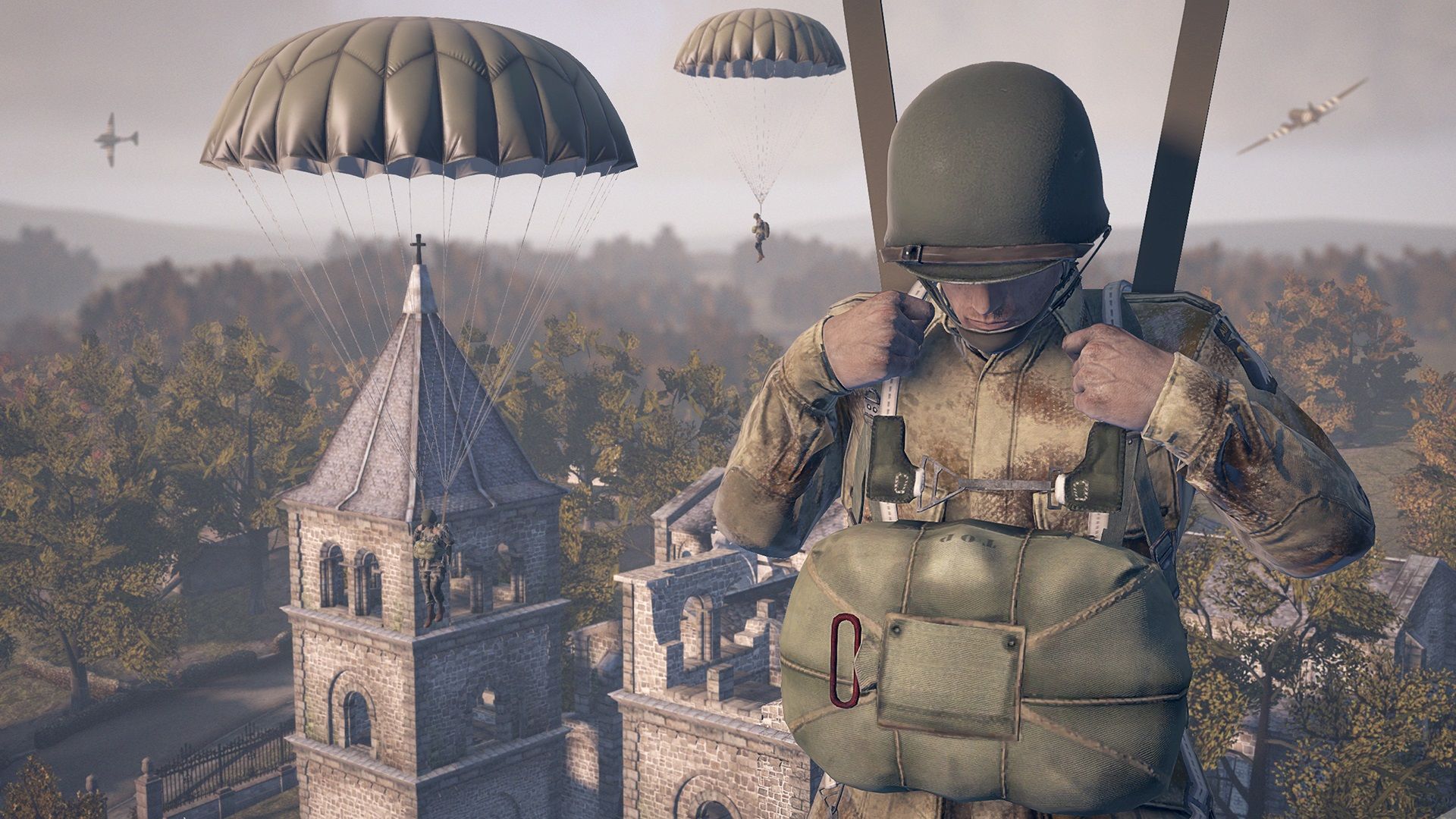 Best free PC games: Heroes and Generals. Image shows soldiers parachuting down into battle.