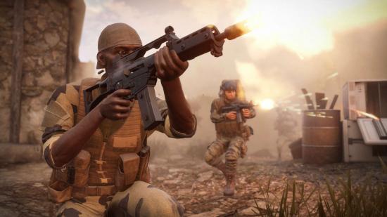 Best simulation games: Insurgency: Sandstorm. Image shows soldiers on the battlefield.