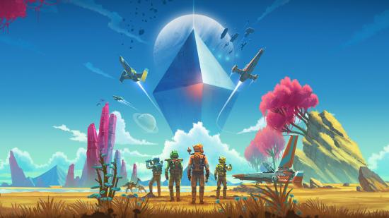Des jeux comme Minecraft: No Man's Sky Quatre explorateurs dans le monde pastel coloré de No Man's Sky