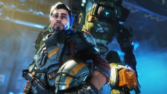 A pilot and his mech from Titanfall, one of the best robot games