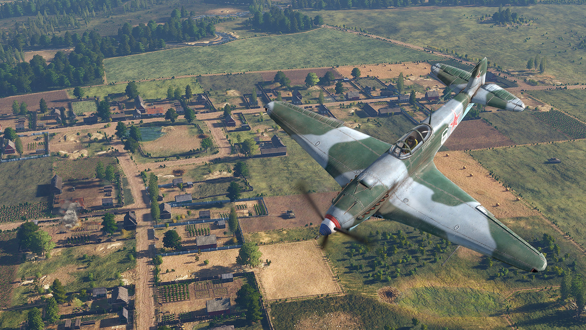Best WW2 games: Steel Division 2. Image shows a play lying over some farms.