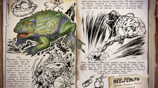 One of the best Ark dinos is the Beelzebufo, as shown in this journal.