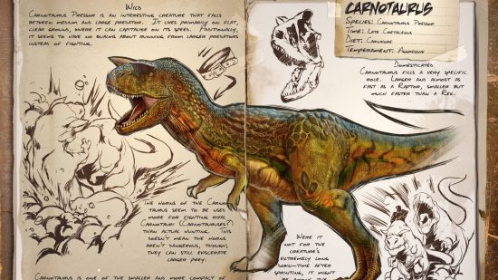 Salah satu Dinos ARK terbaik adalah Carnotaurus, seperti yang ditunjukkan dalam jurnal ini