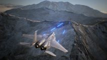 Best plane games: A plane flies over a valley in Ace Combat