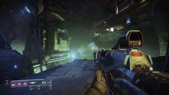 Destiny 2 Deathbringer: the player holds an assault rifle in first person perspective