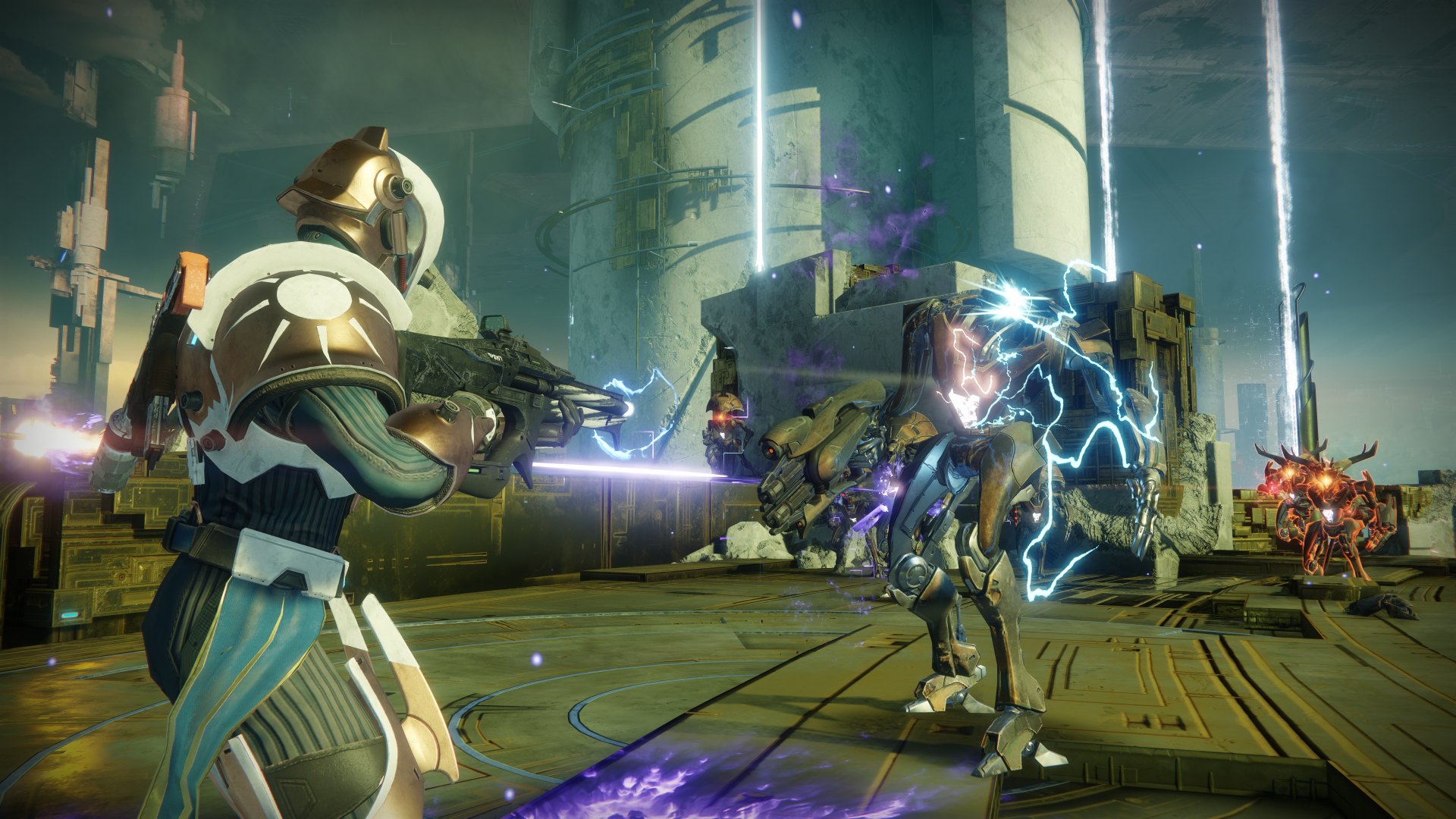 Best free PC games: Destiny 2. Image shows a character in armour firing a gun at a monster.