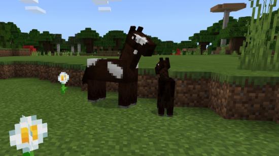 A horse and foal in Minecraft