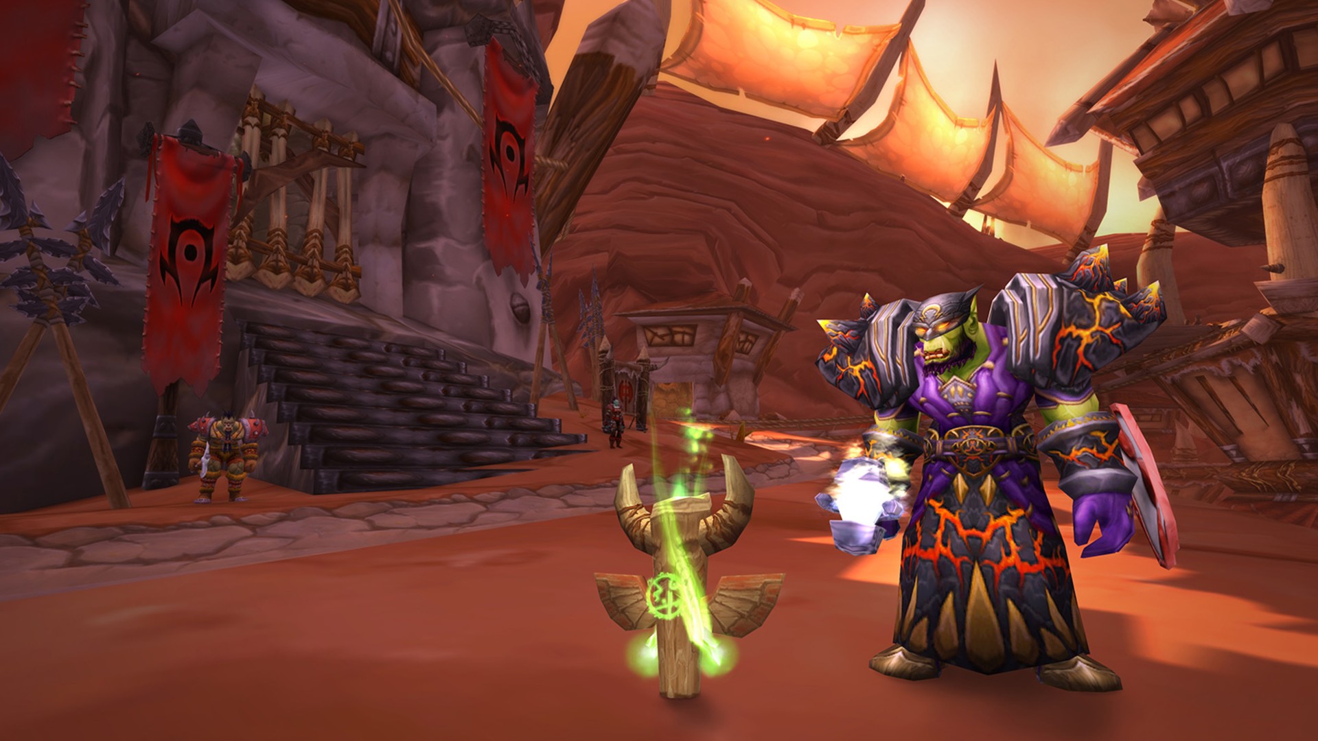 Najlepsze gry MMORPG: World of Warcraft Classic. Obraz pokazuje ork stojący w pobliżu artefaktu
