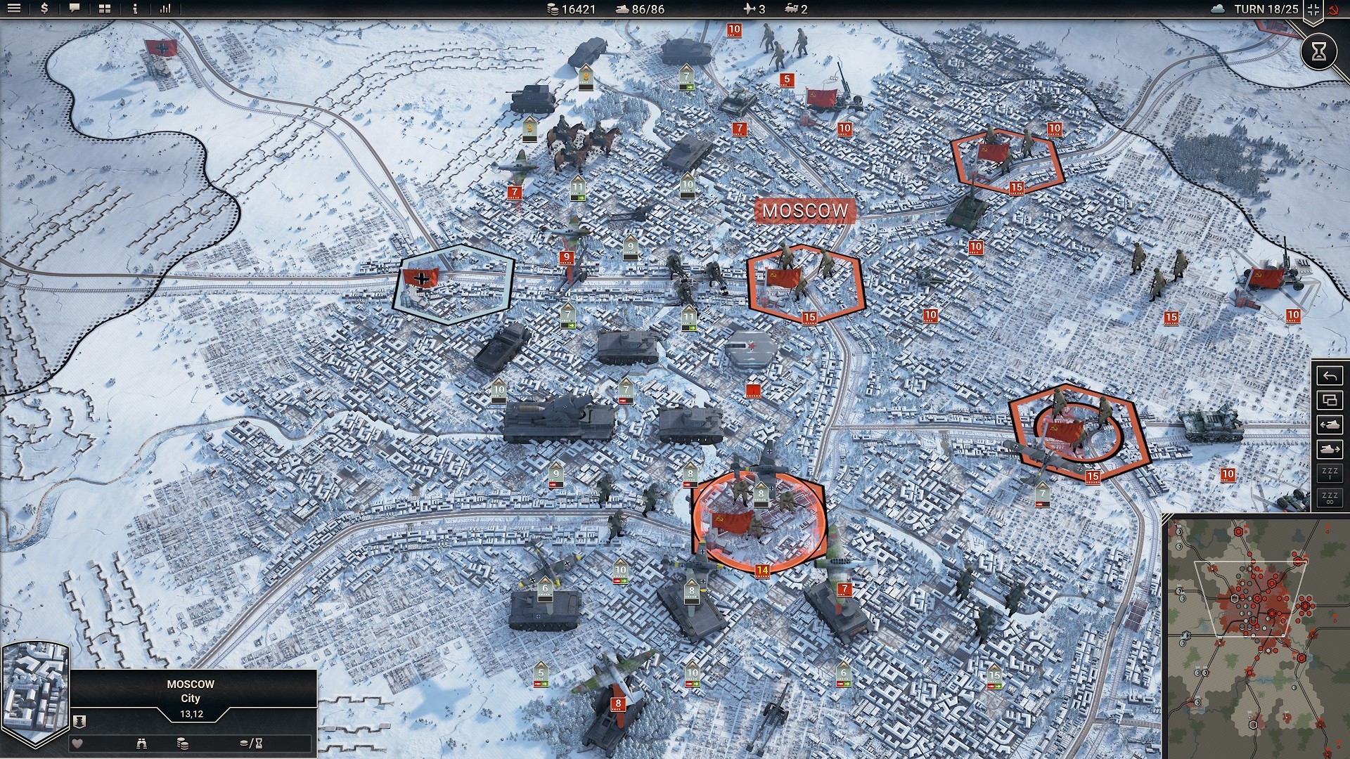 最高のタンクゲーム：Panzer Corps 2.画像は、雪に覆われたモスクワに近づく戦車を示しています。