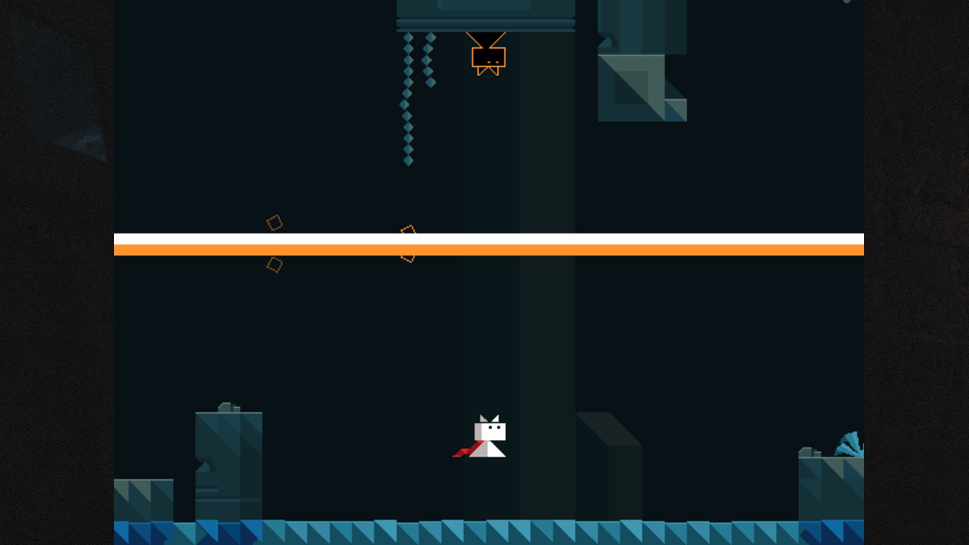Giochi online: idem. L'immagine mostra un gatto nero e un bianco che attraversa un mondo pixelato.,