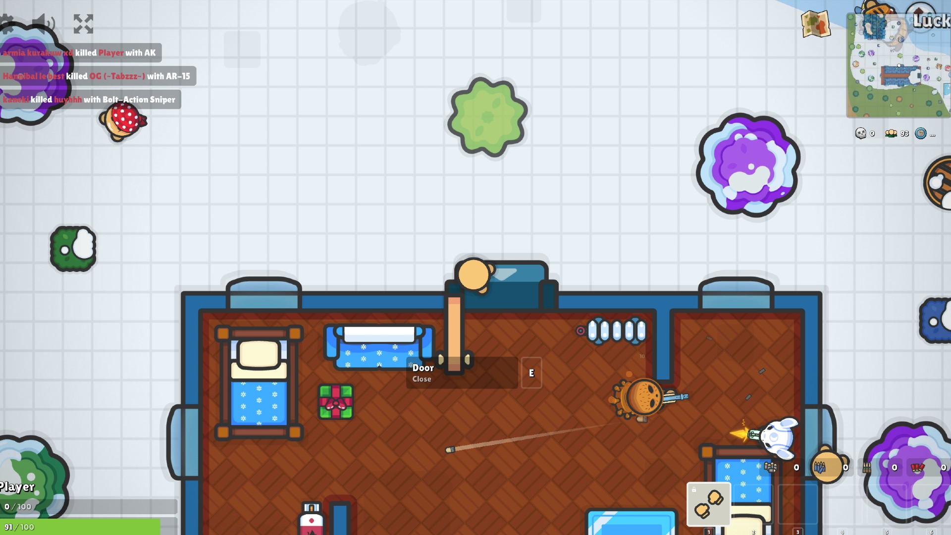 Online games: Zombs Royale. Image shows a top down view of a house with various characters and zombies running about the place.
