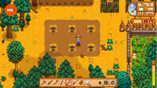 Stardew Valley make money fast: An image showing how to lay out water sprinklers
