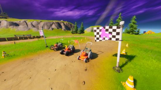 Lawnmowers ready to race at Mowdown, one of the three locations you'll need to visit for TNTina's challenges