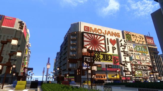 Các thành phố Minecraft - Thành phố Sayama là một địa điểm lấy cảm hứng từ Nhật Bản với các quảng cáo Mojang