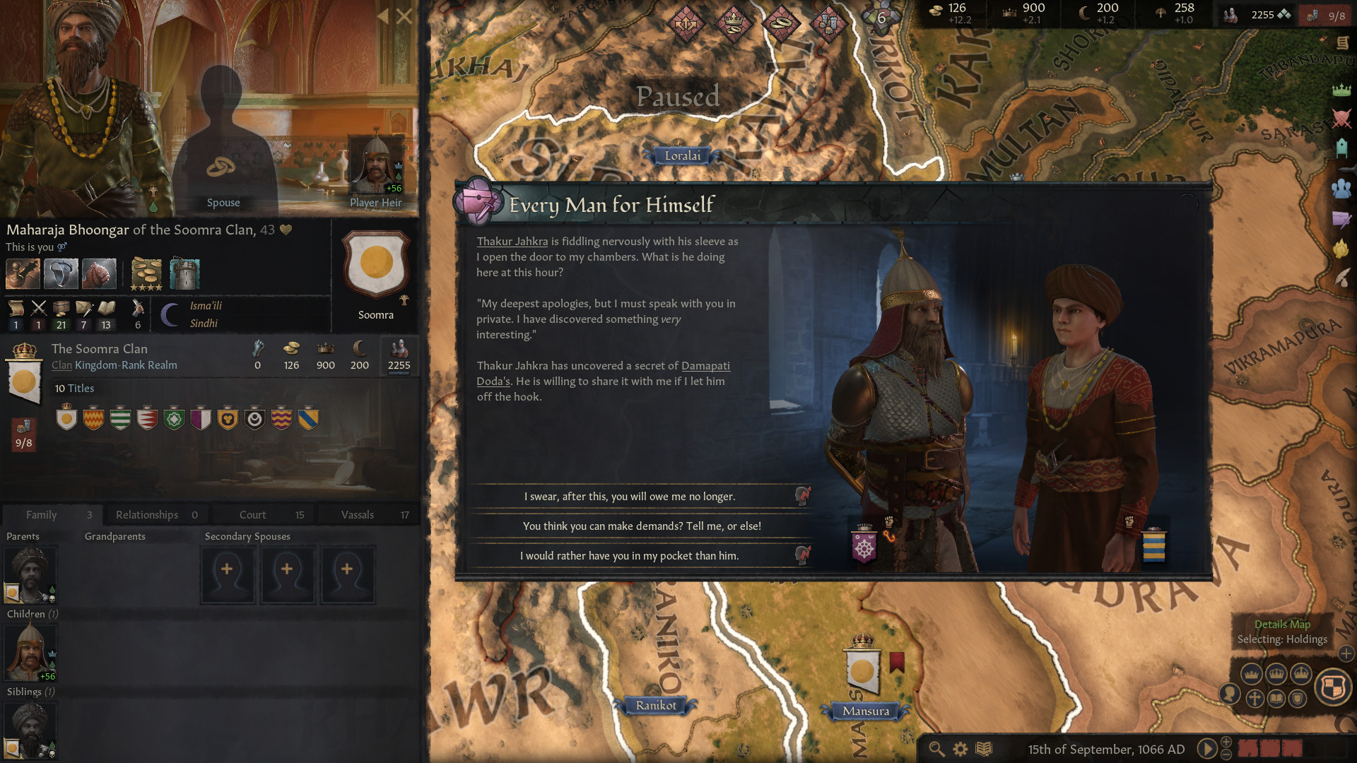 Best Strategy games: an event in Crusader Kings 3, showing two men talking to each other.