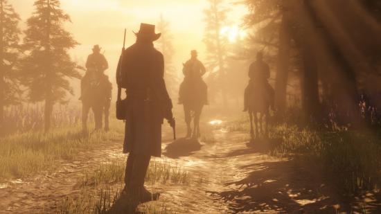 A gang approaching the protagonist of Red Dead Redemption 2