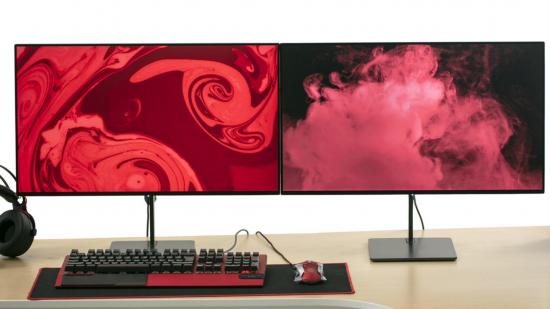 Eve Spectrum gaming monitor two facing colours