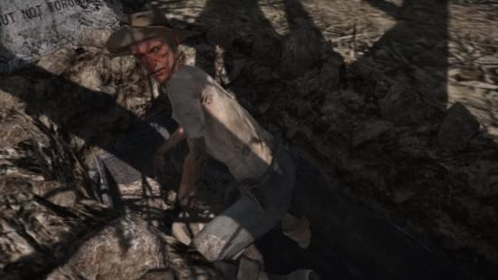 Red Dead Redemption's Seth picking through a grave