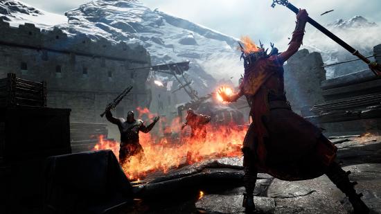 Vermintide 2's fire-wielding sorceress Sienna creates a conflagration.