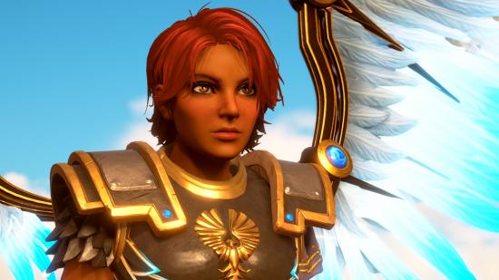 Fenyx appears with wings and gold-accented armour in Immortals Fenyx Rising.