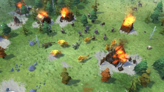 Best Medieval games - a village on fire and under siege in Northgard: Clan of the Lynx.