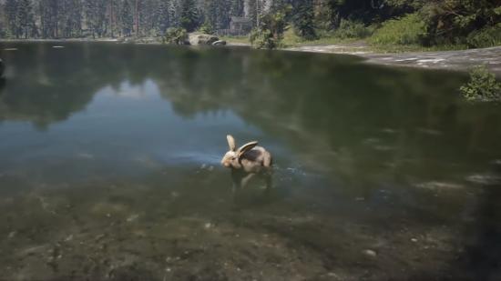 A rabbit swimming through one of Red Dead Online's lakes