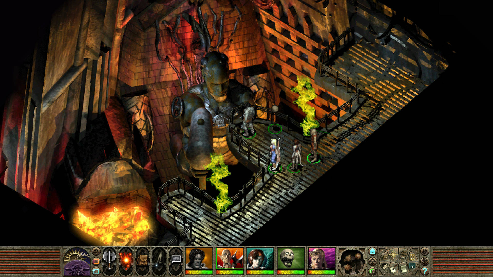 Una scena di Planescape Torment, uno dei migliori giochi DND, in cui la festa parla con un fabbro gigante