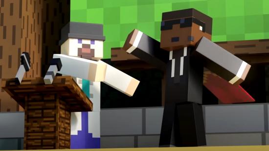 Minecraft Capes: Two players wear their commemorative capes