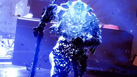 A Destiny 2 Titan running through Europa while cloaked in ice