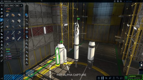 Kerbal Space Program 2 release date - constructing a space ship in the hangar.